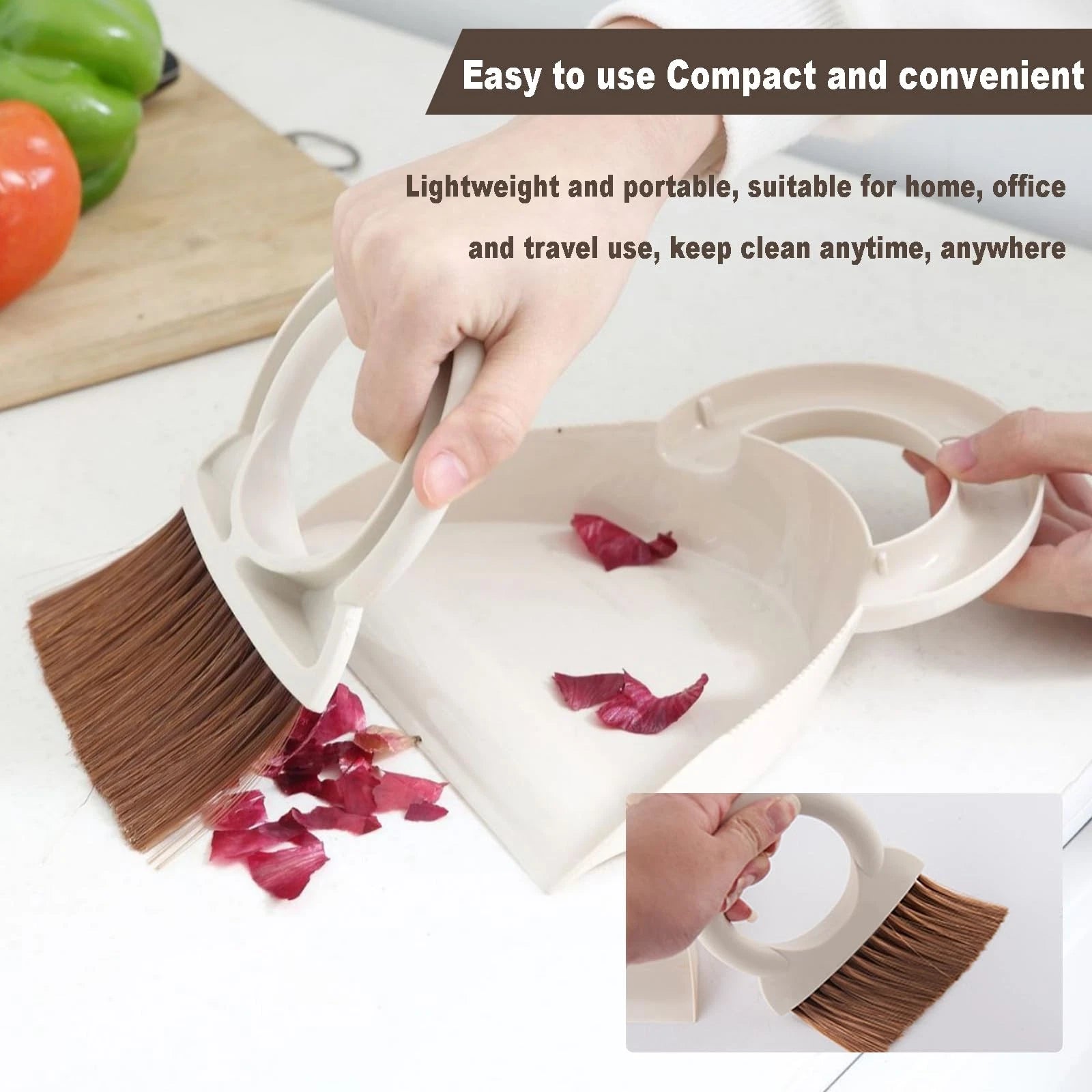 Round Handle Brush and Dustpan Set Small Broom & Dustpan Portable Handheld Sw...