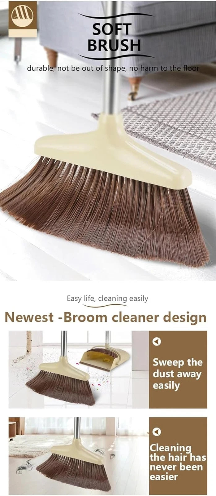 Broom and Dustpan Set, Broom with Dustpan Combo Set, Brooms for Sweeping Indoor,
