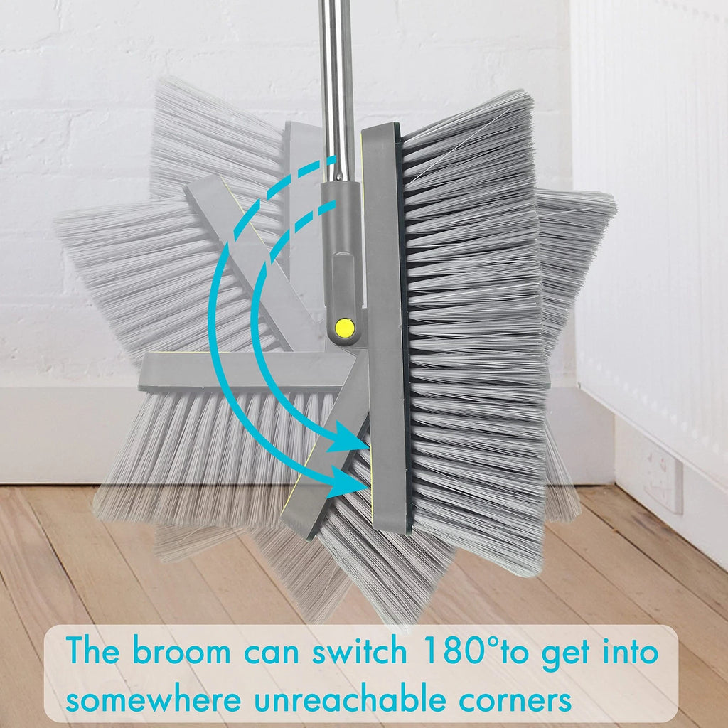 2-Pack Broom and Dustpan Combo Set, 48" Long Adjustable Handle Stand Up Dustp...