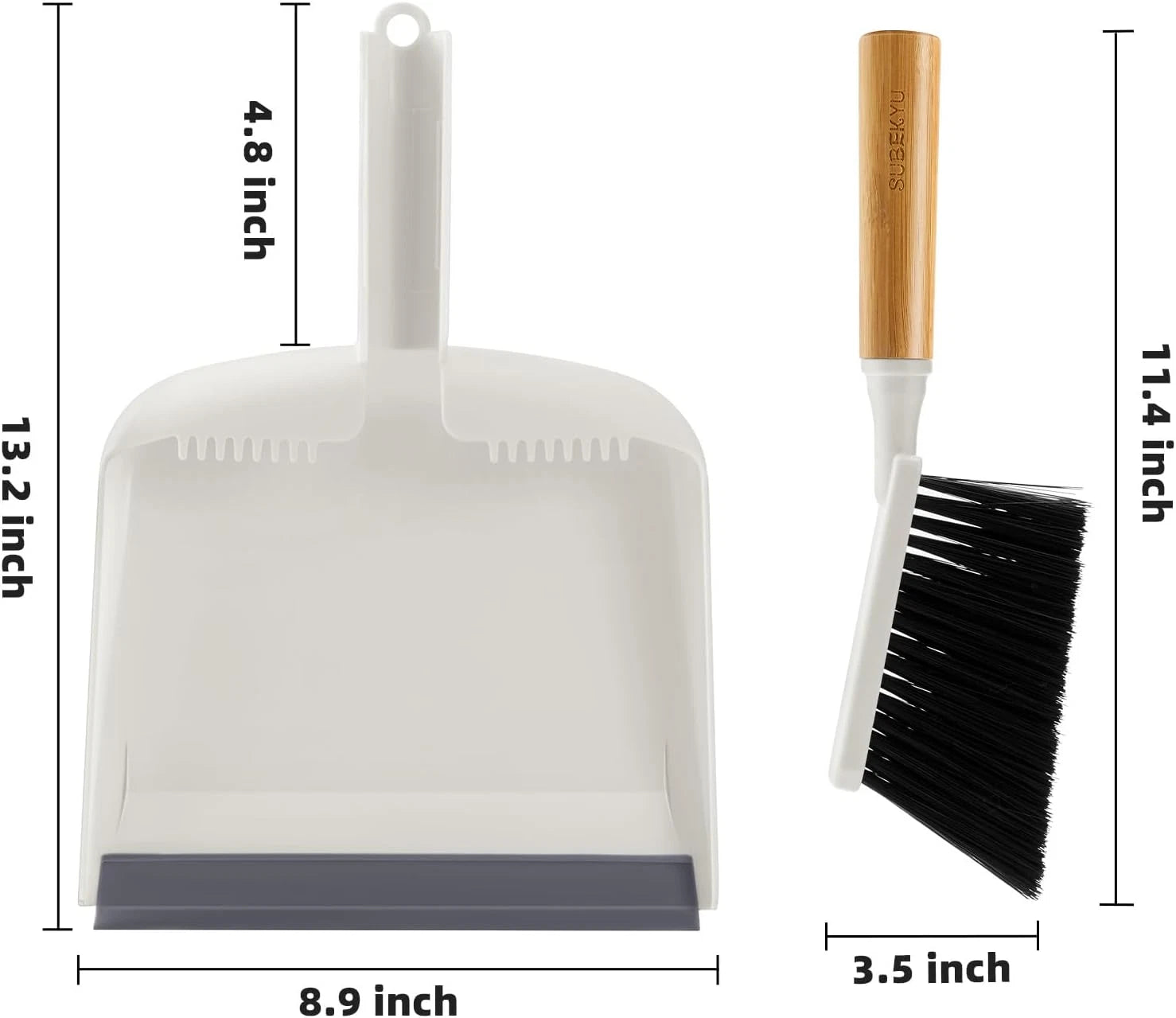 SUBEKYU Dustpan and Brush Set with Bamboo Handle, Hand Mini Broom and Dustpan Se