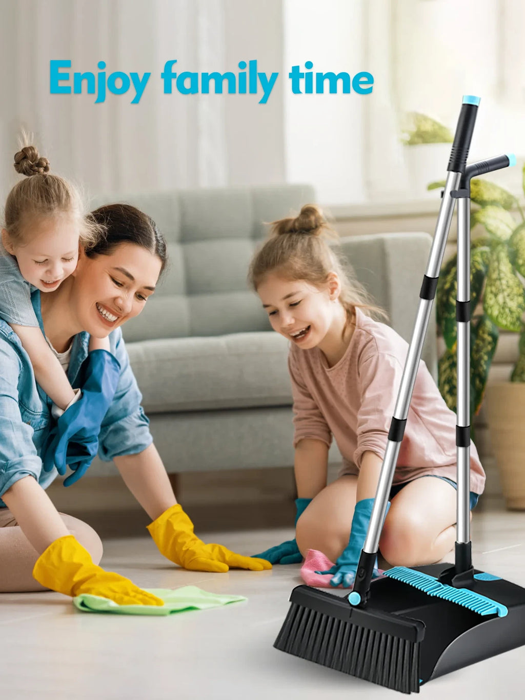 Broom and Dust Pan Combo,Steel Broom and Dustpan Set for Home,Dust Pan with 56.9