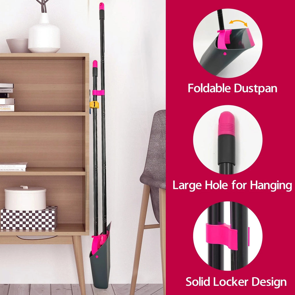 Broom with Dustpan Combo Set, Long Handle Lightweight Indoor Broom Set, Uprig...