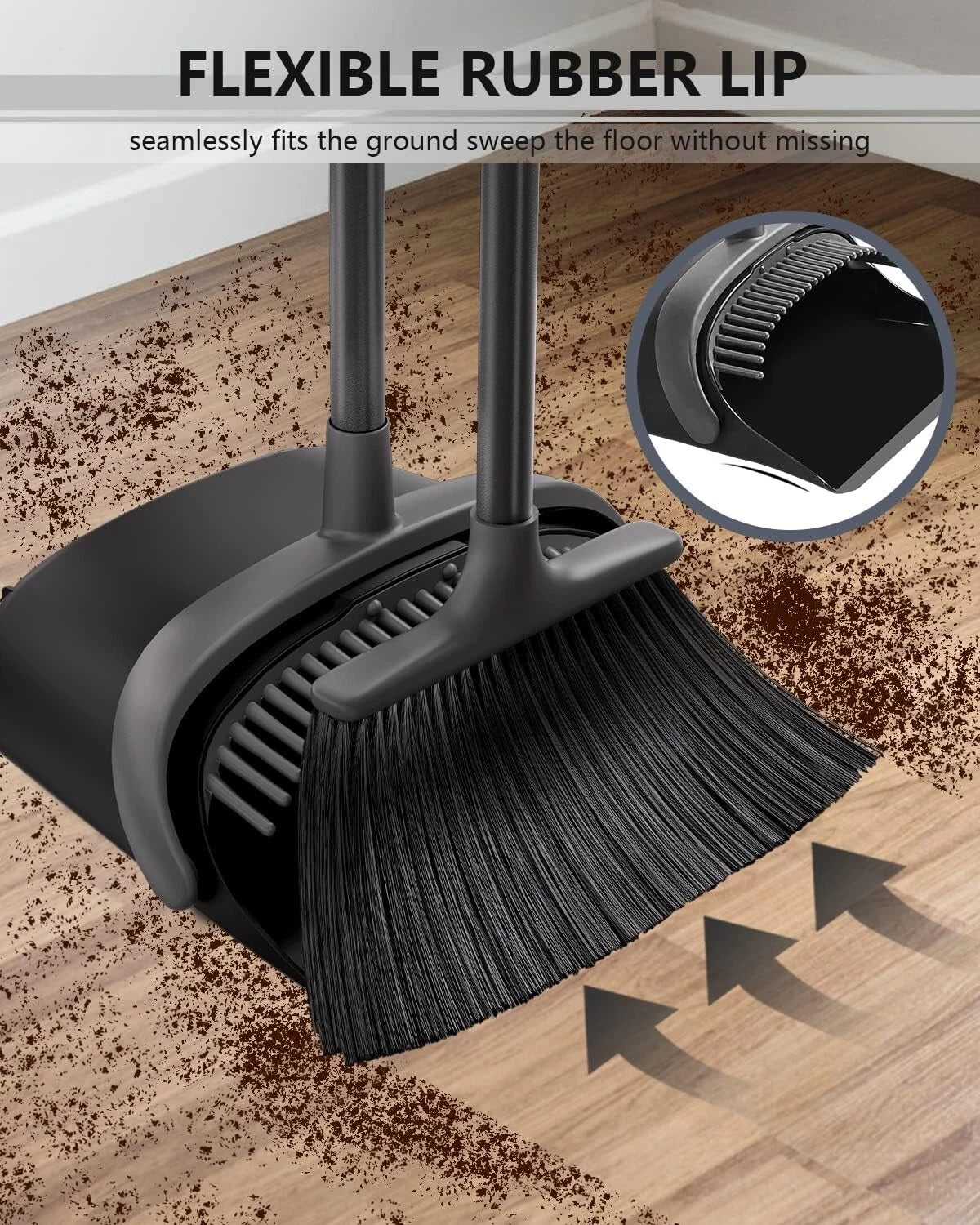 Durable 52'' Long Handle Broom and Dustpan Set with Comb Design for Pet Hair