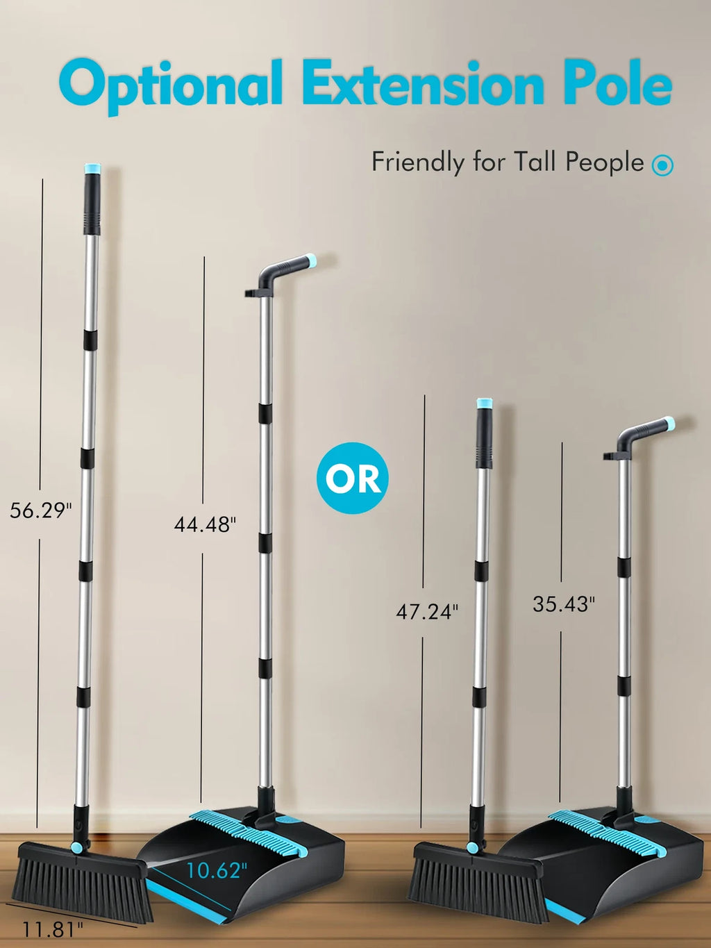 Broom and Dust Pan Combo,Steel Broom and Dustpan Set for Home,Dust Pan with 56.9