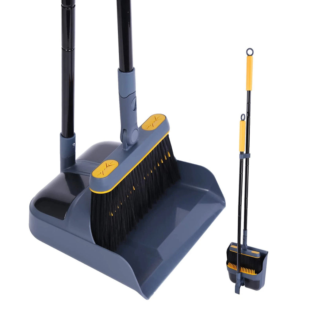 Broom and Dustpan Set 54 Inches Long Handle 180° Rotating Upright Standing