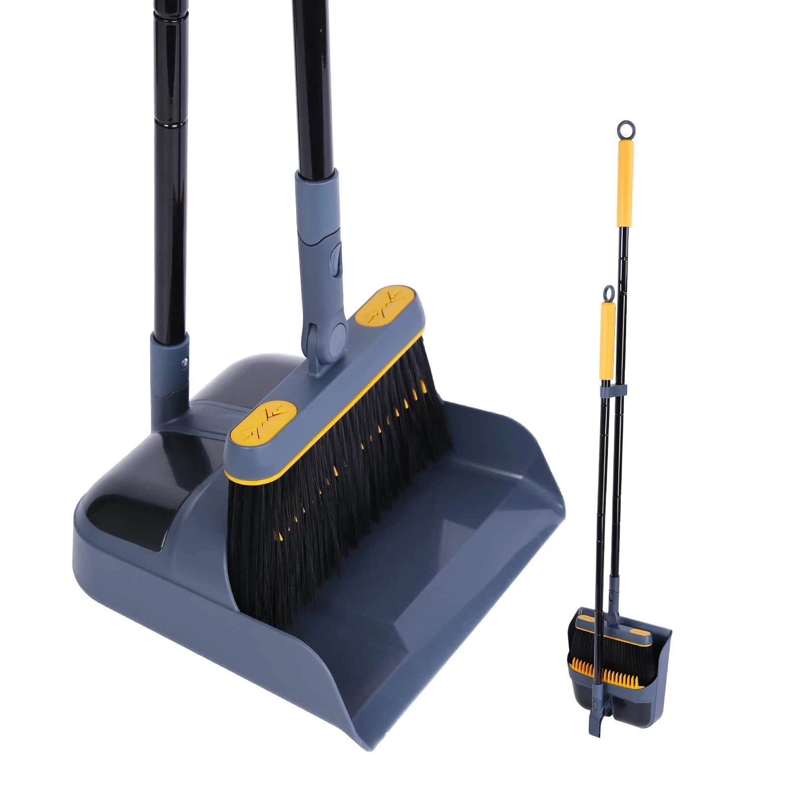 Broom and Dustpan Set 54 Inches Long Handle 180° Rotating Upright Standing