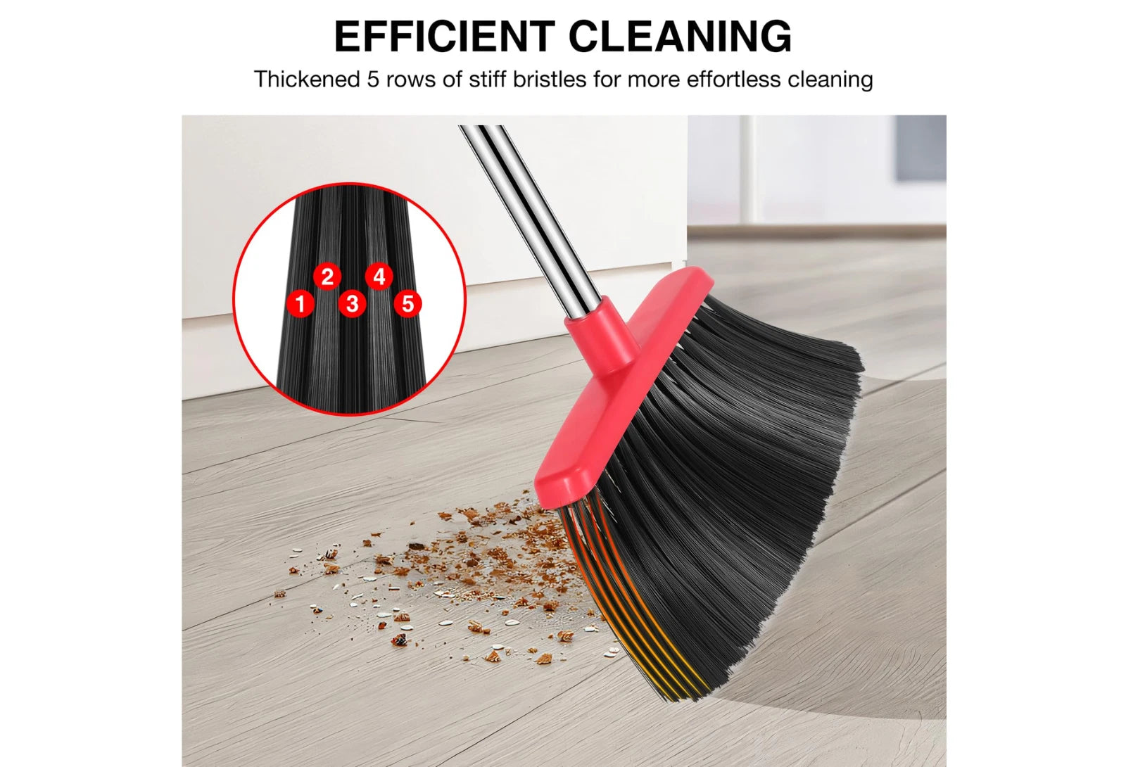 52in Long Handle Broom & Dustpan Set for Floor Cleaning (Black&Red)