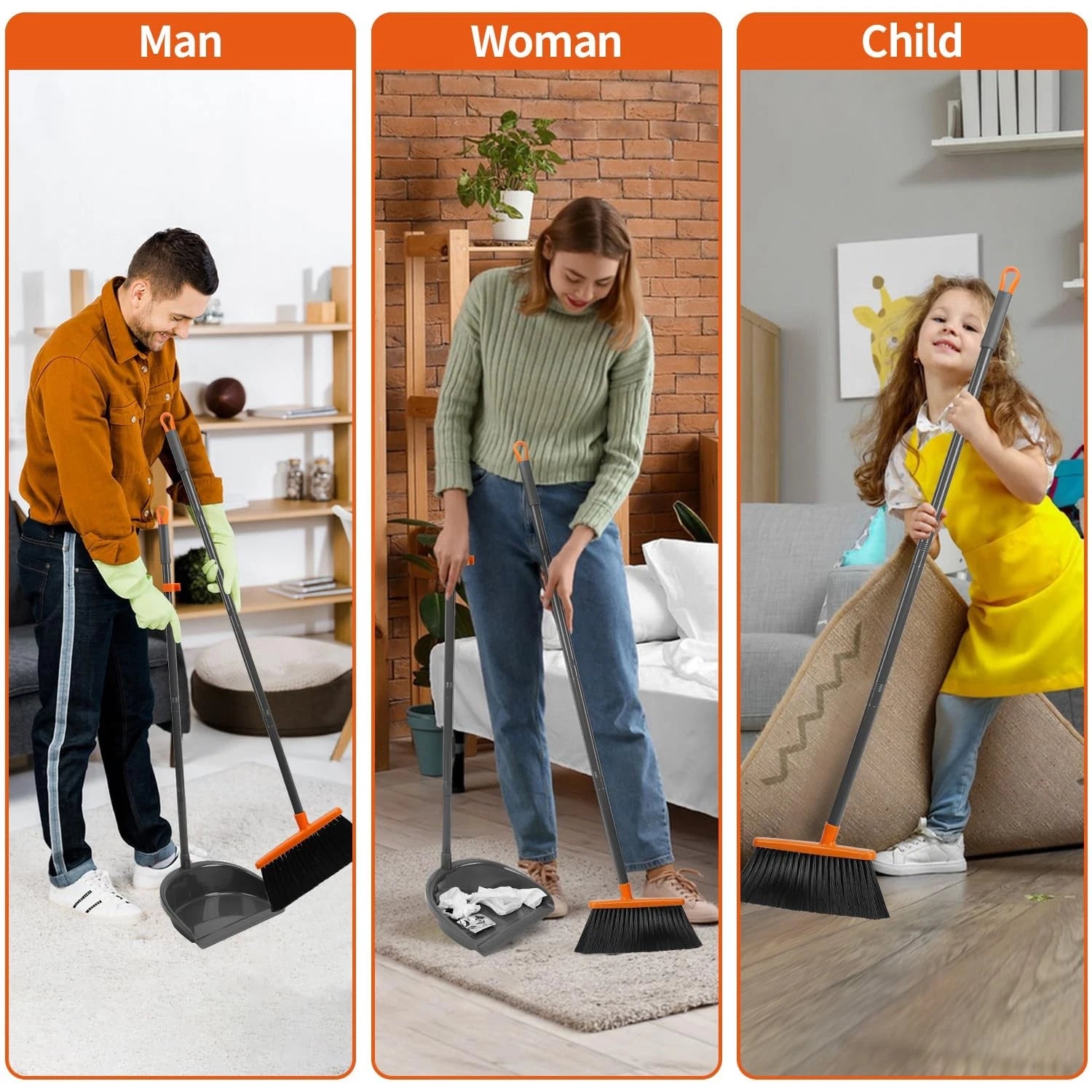 Long Handle Broom with Dustpan Combo Set for Office Home Kitchen Lobby Floor