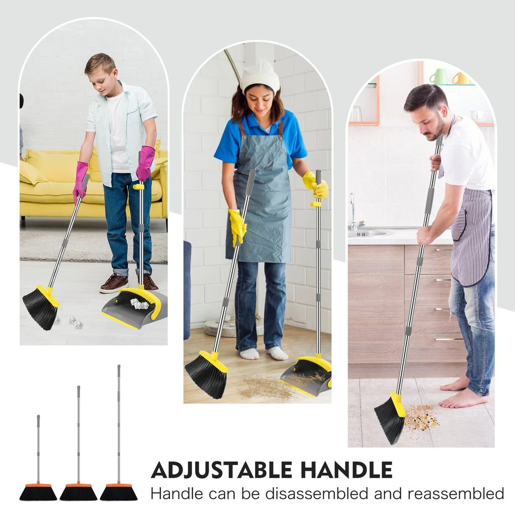 Broom and Dustpan Set, 55-in Long Adjustable Handle Broom Dustpan Combo with ...