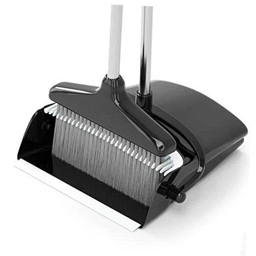 Broom with Dustpan Combo Set (54”) Long Handle Household Dust Black and Grey