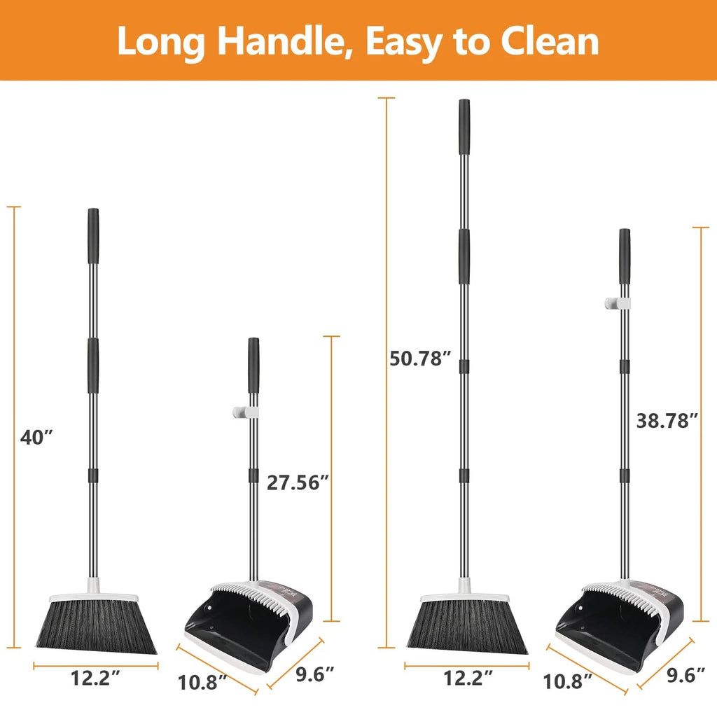 Broom and Dustpan Set Heavy Duty with Long Handle 51 Inch Combo Upright