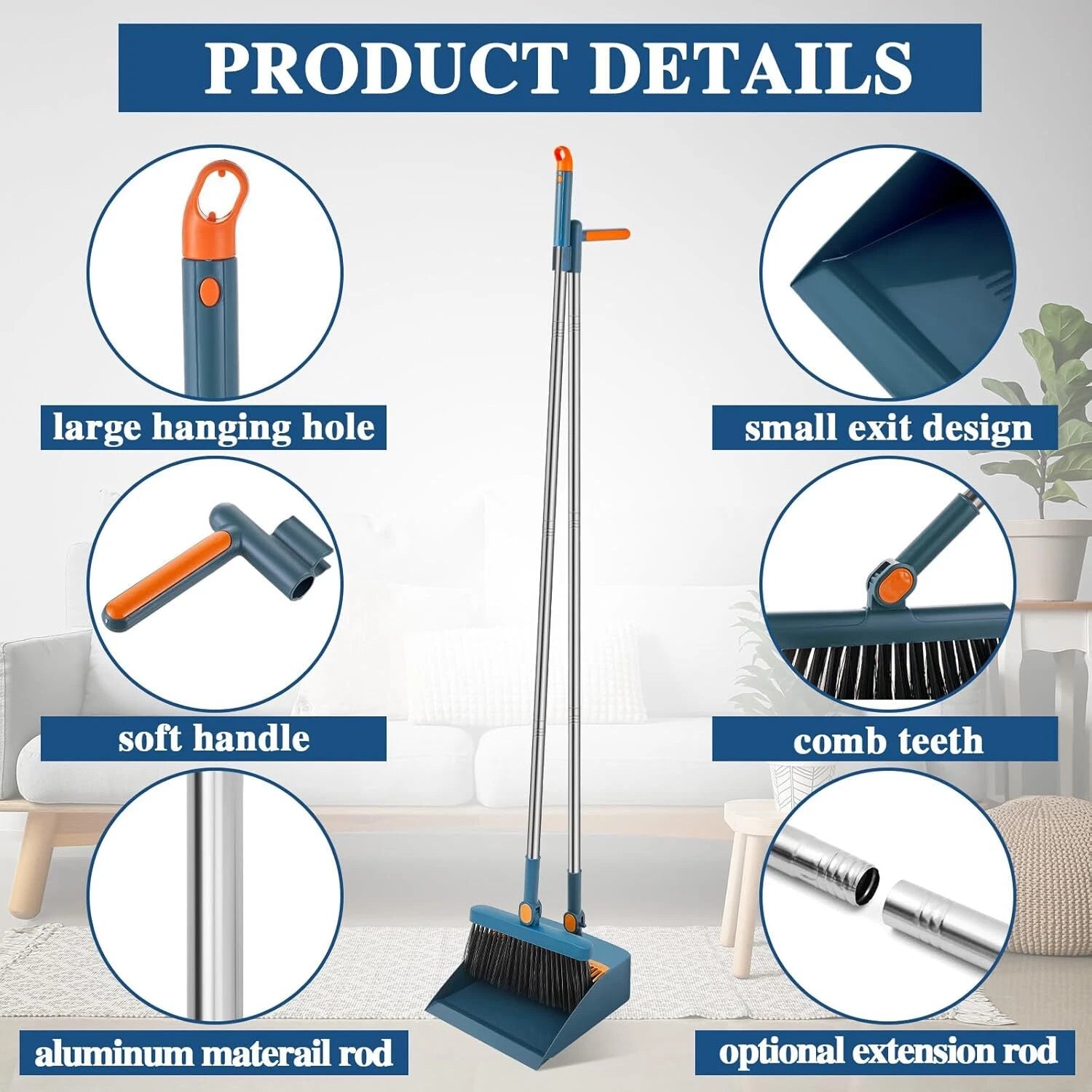 4-Piece 8-Piece Broom and Dustpan Set 47-Inch Long Handle Broom