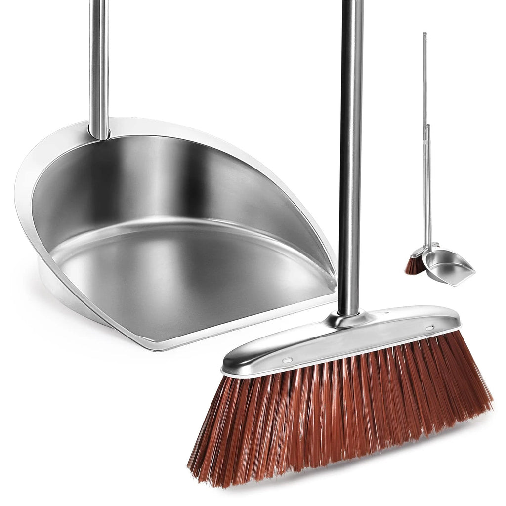 Broom and Dustpan Set Long Handle Heavy Duty Upright Windproof for Home Office