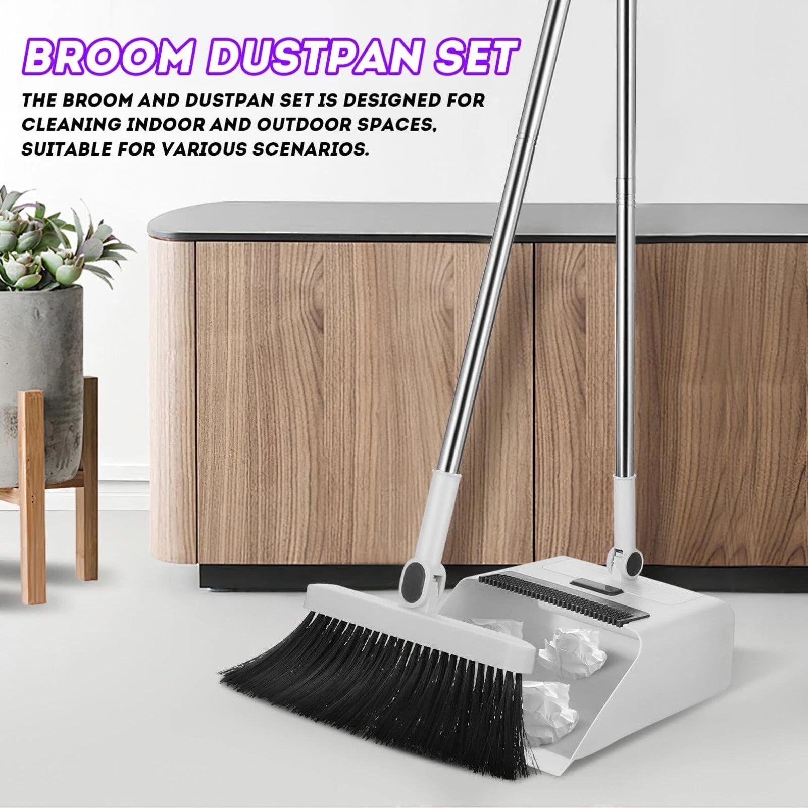 3 in 1 Broom and Dustpan Set, Foldable, Multi-Functional for Home Cleaning