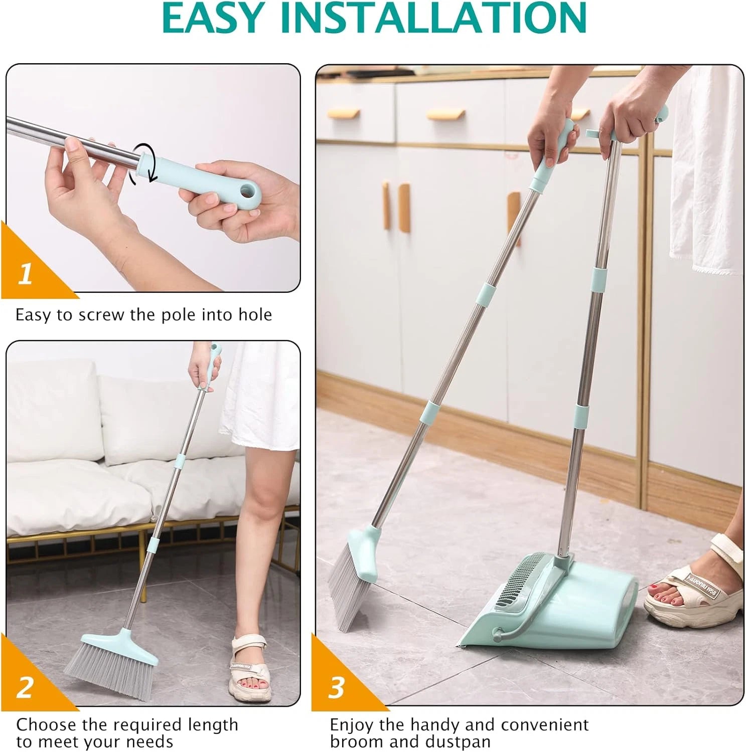 Broom and Dustpan Set for Home, Broom with Dustpan Cleaning Teeth Combo Set, Ind