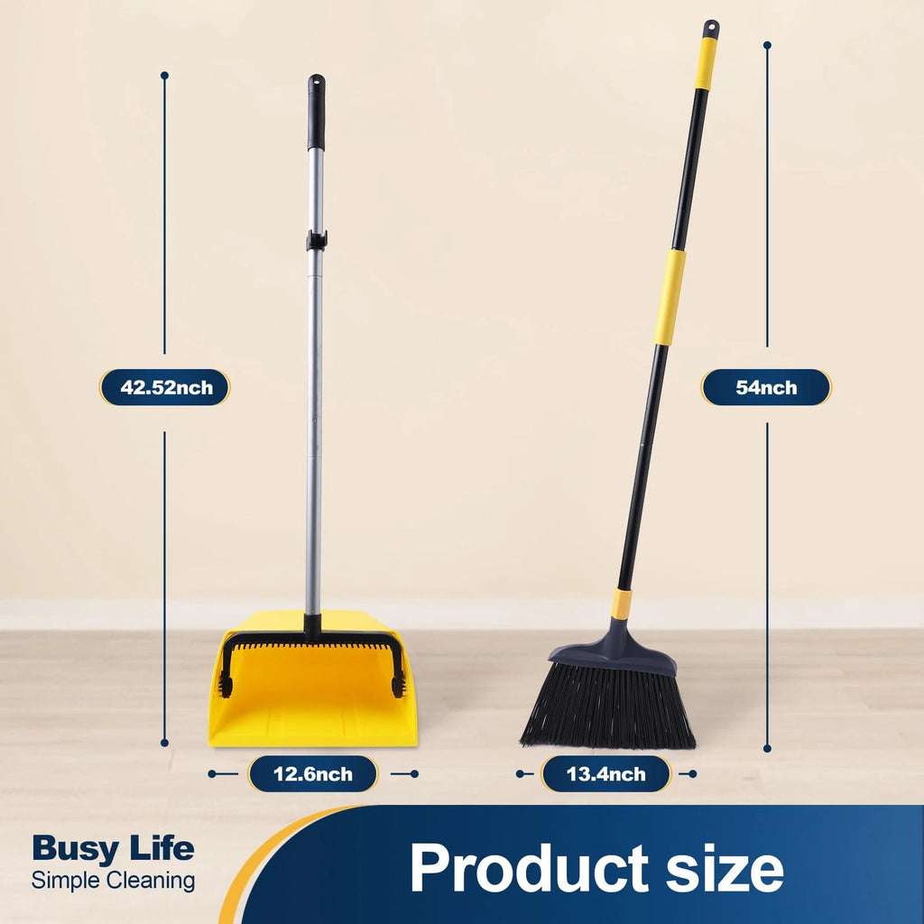 Commercial Broom and Dustpan Set 2 Plus 1 Set with Comb Commercial Outdoor In...