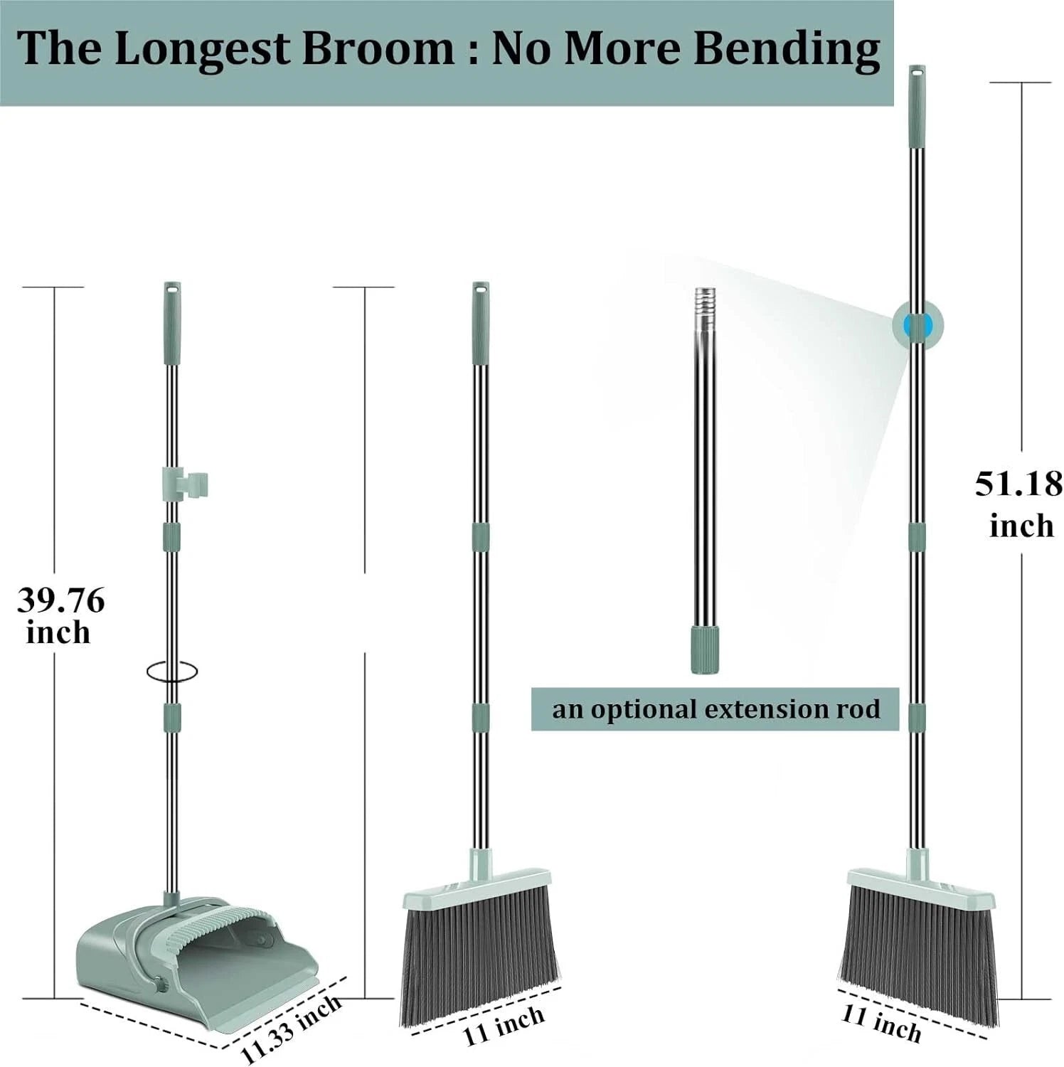 Upgrade Broom and Dustpan Set with Long Handle Broom and Stiff Broom Dust pan