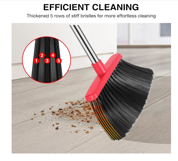 Broom and Dustpan Set 52 Inch Long Handle with Teeth Hair Removal Floor Cleaning