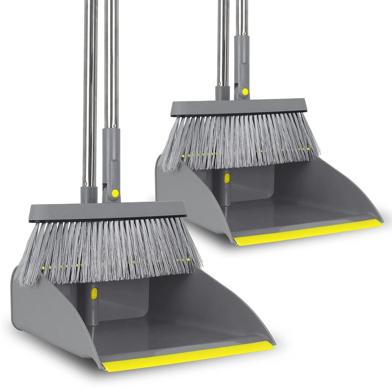 2-Pack Broom and Dustpan Combo Set, 48" Long Adjustable Handle Stand Up Dustp...