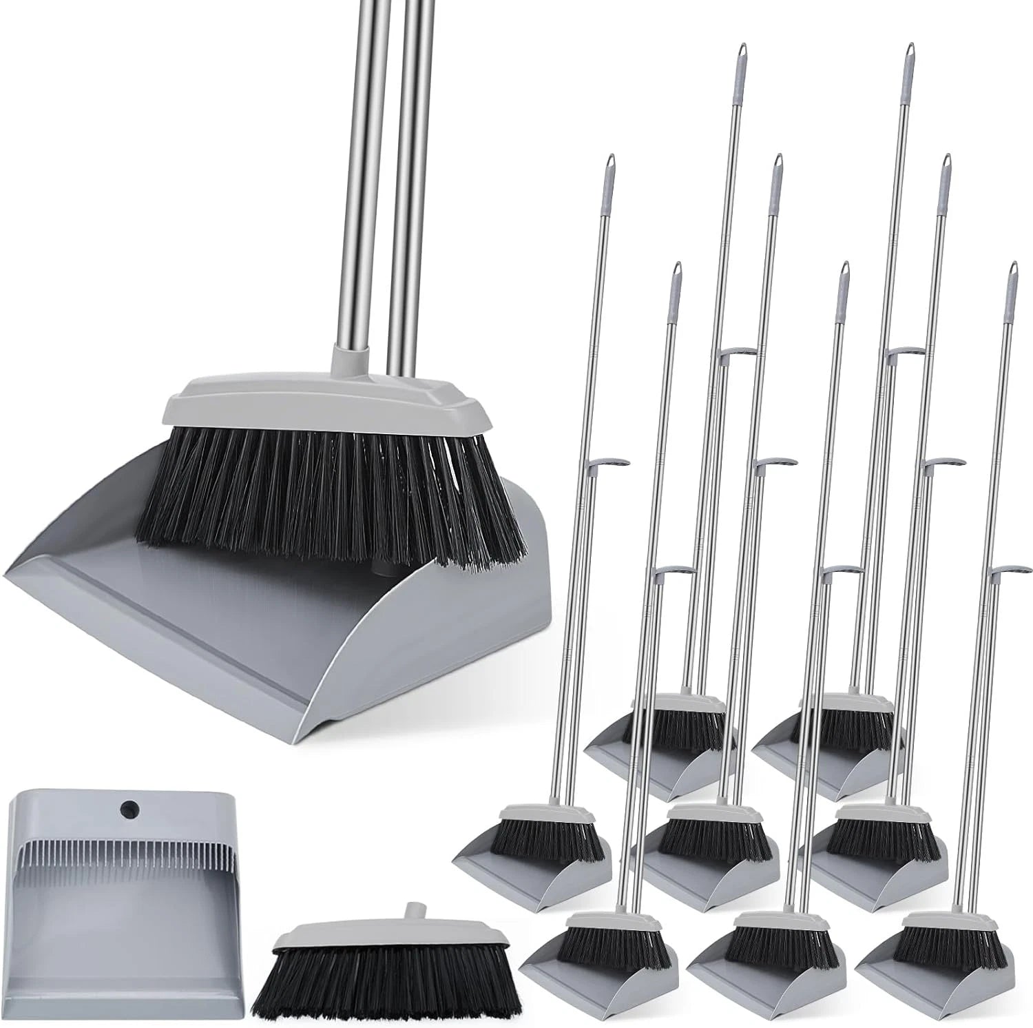 8 Set 16 Pcs Broom and Dustpan Set 53 Inch Broom with Dustpan Combo with Long Ha