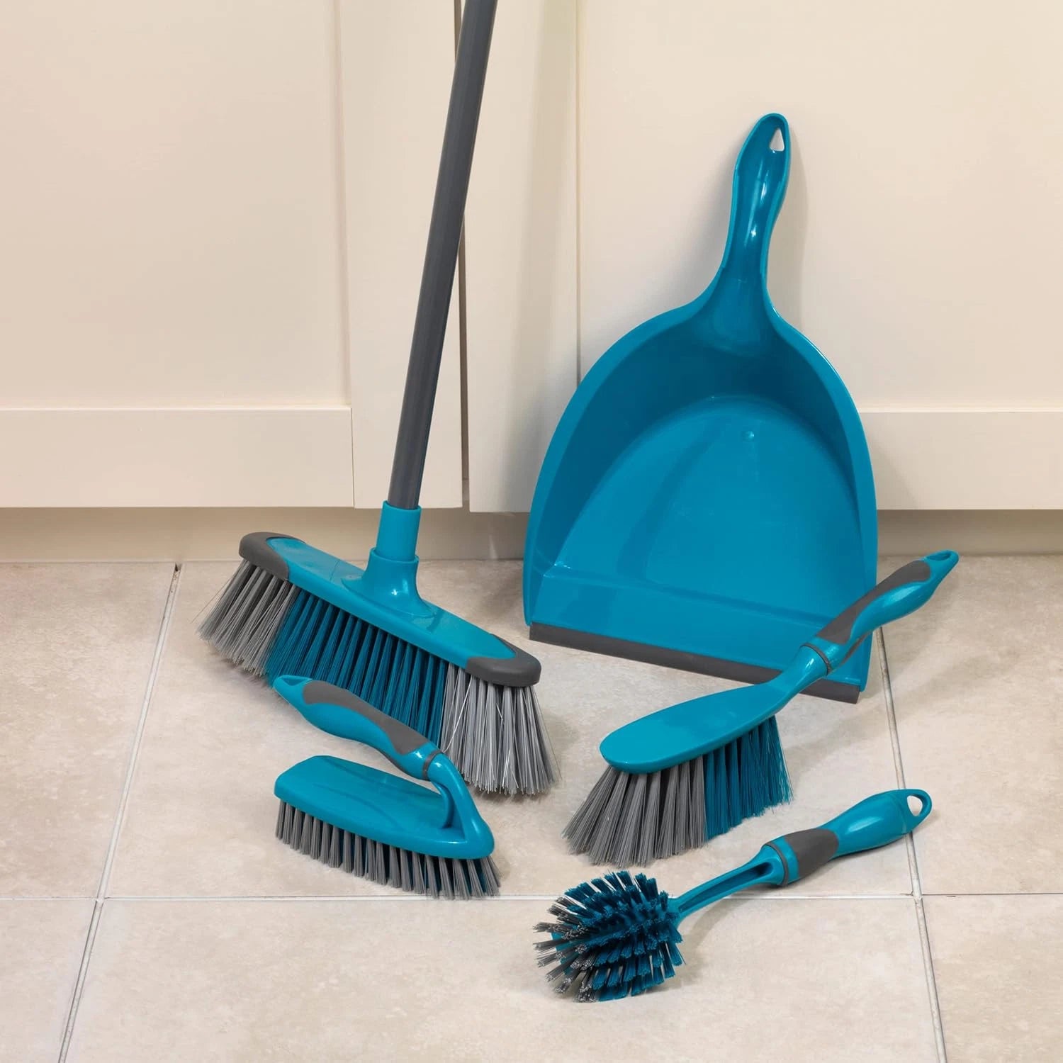 Cleaning Bundle with Broom, Dustpan and Brush Set, Scrubbing Brush