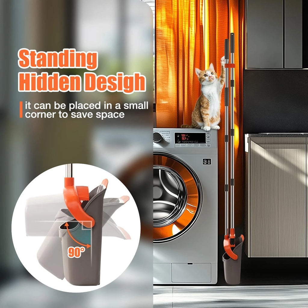 Upgrade Durable Broom and Dustpan Set with 52"Adjustable Long Handle Stand Combo