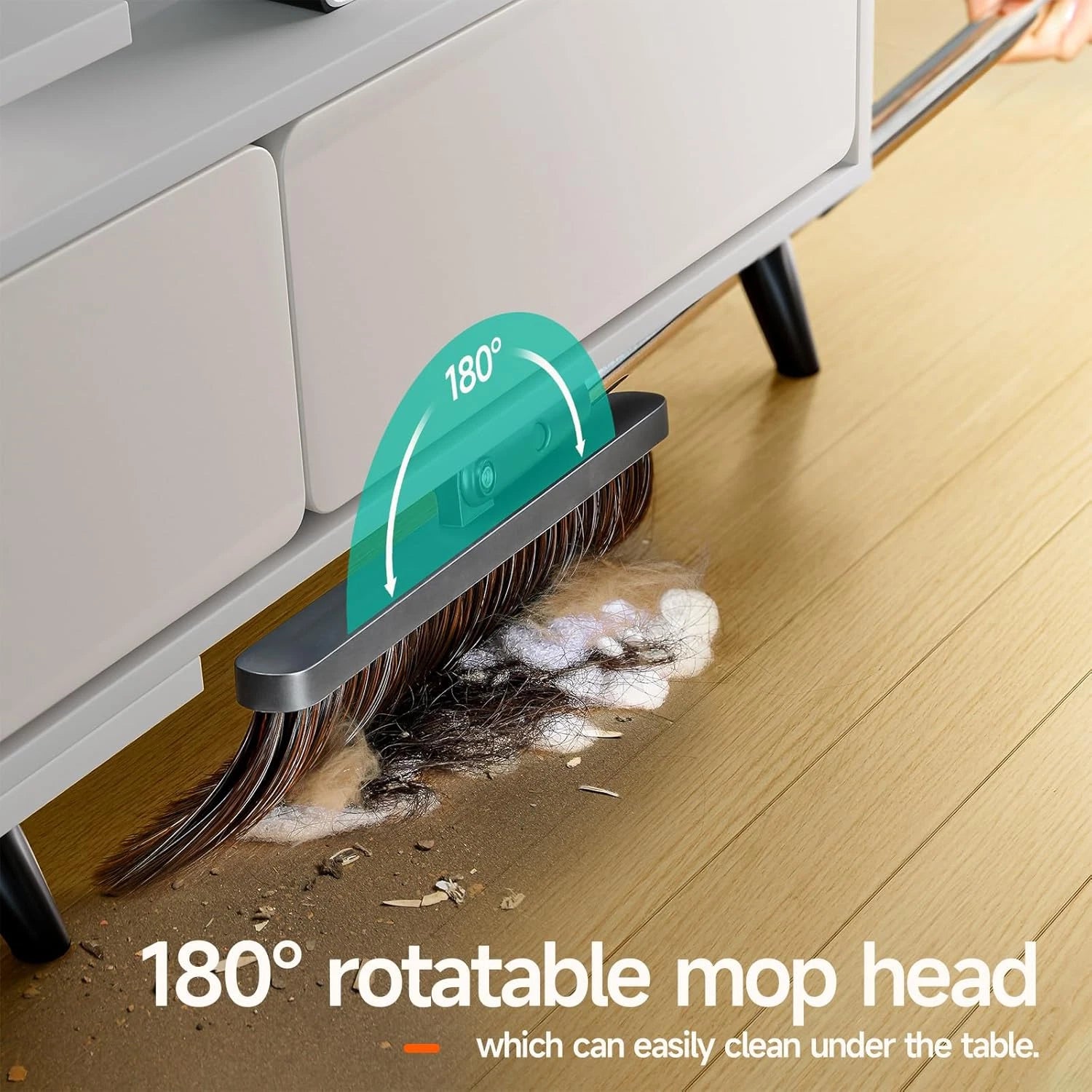 Broom Dustpan 51.6" Adjustable Long Handle 2 Replaceable Head Standing Set Lobby