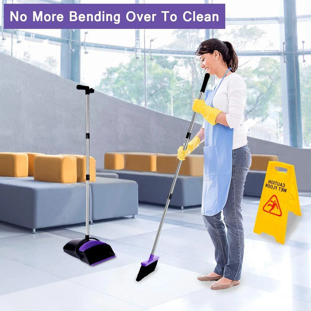 Broom and Dustpan Set Upright, 50-in Long Handle Self Cleaning for Home Kitch...
