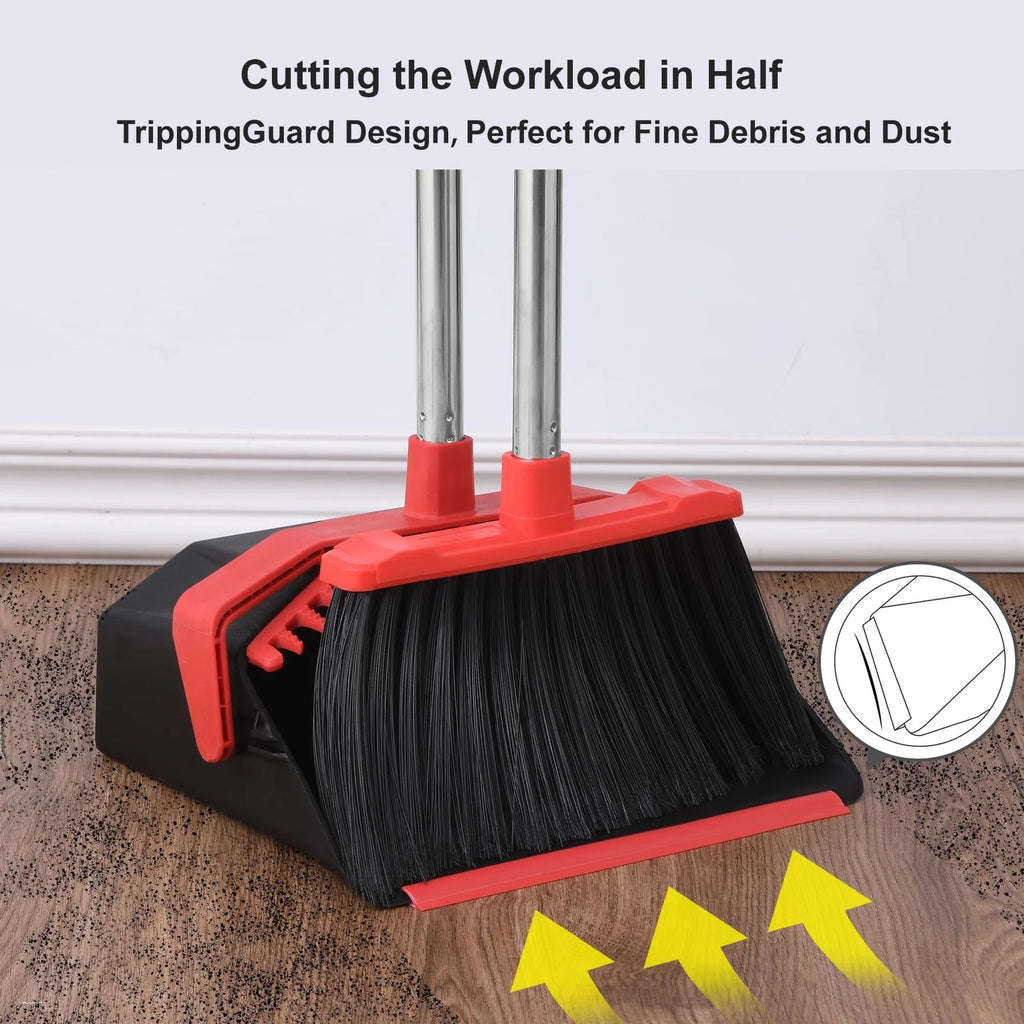 Upgrade Broom And Dustpan Set 51'' Sturdy Long Handle Large Upright Stand Up Bro