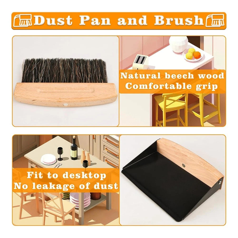 Small Dust Pan and Brush Set,  Hand Broom and Dustpan Set, Wooden Crumb8651