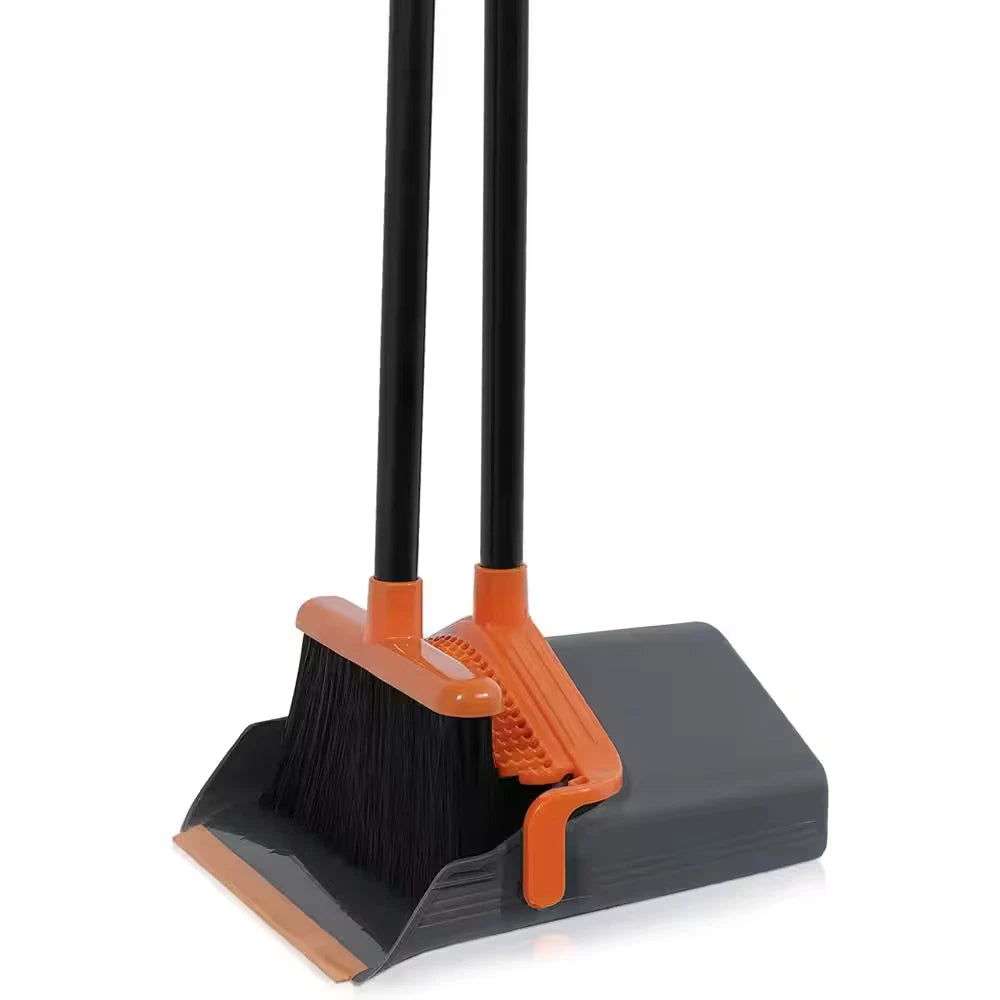 Lobby Broom with Dustpan, Black/Orange