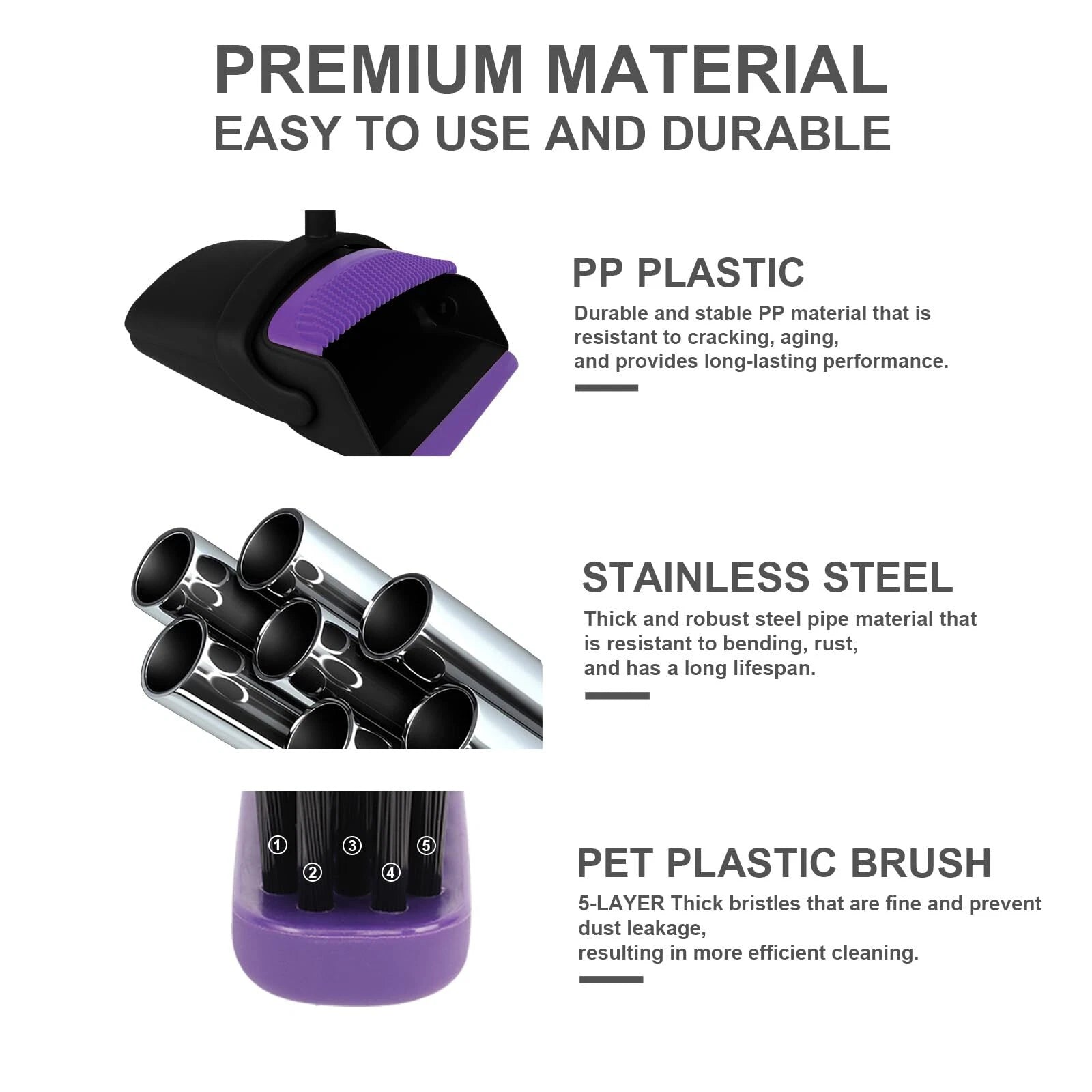 Broom and Dustpan Set Upright, 50-in Long Handle Self Cleaning for Home Kitch...