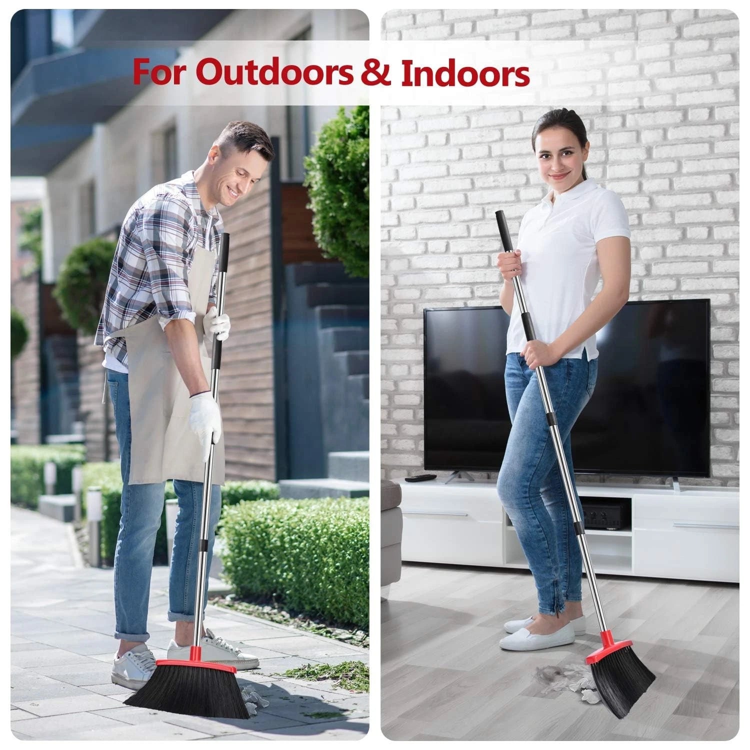 Broom and Dustpan Set, Dust Pan and Broom Combo for Floor Cleaning Dustpan wi...