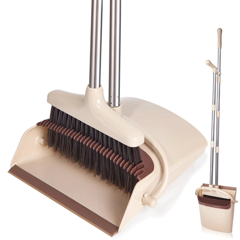 XXFLOWER Broom and Dustpan Set with Long Handle, Light Weight Stainless Steel...