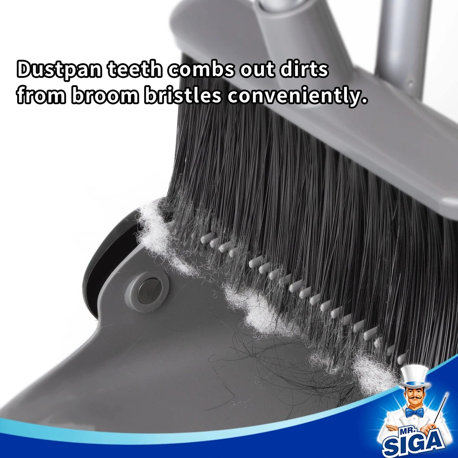 Broom and Dustpan Set with Adjustable Long Handle Upright Combo for Floor