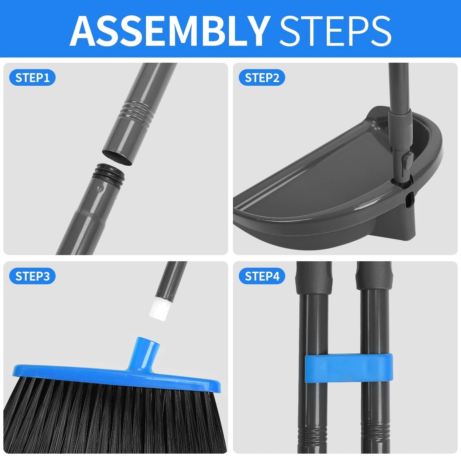 Broom and Dustpan Set ，Long Handle Broom with Upright Standing Dust pan for I...