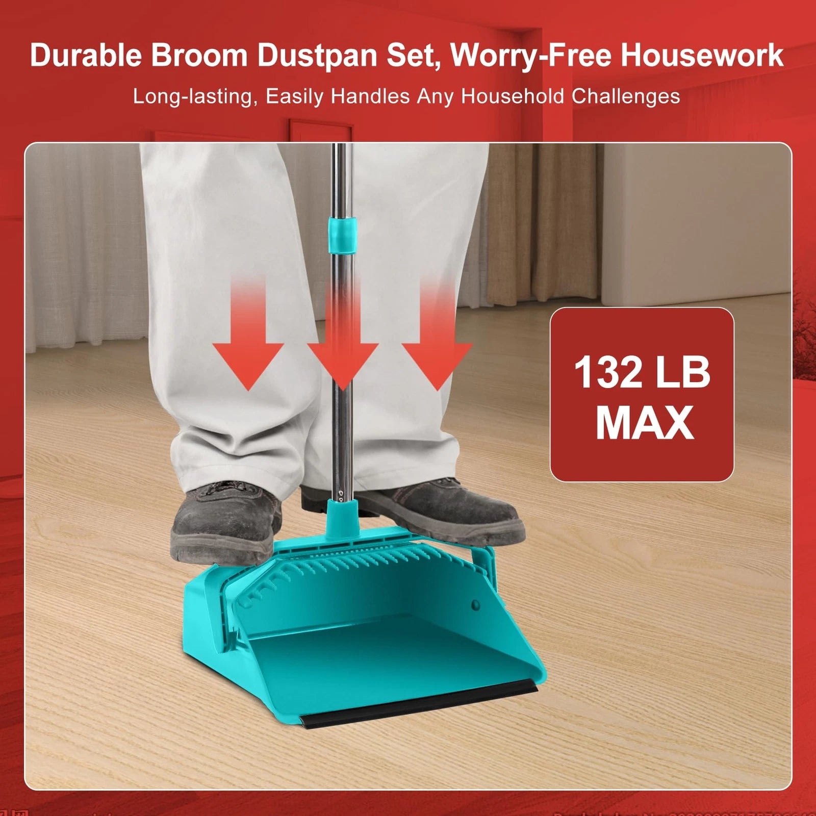 Upgrade Broom And Dustpan Set With 51'' Long Handle Large Upright Brooms And Dus