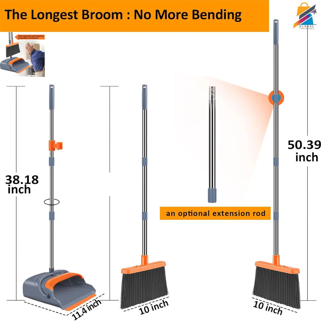 Kelamayi Broom Dustpan Set Self-Cleaning Upright Pet Hair Floor Sweeper