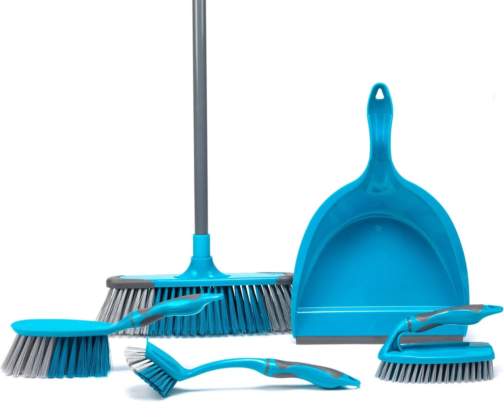 Cleaning Bundle with Broom, Dustpan and Brush Set, Scrubbing Brush