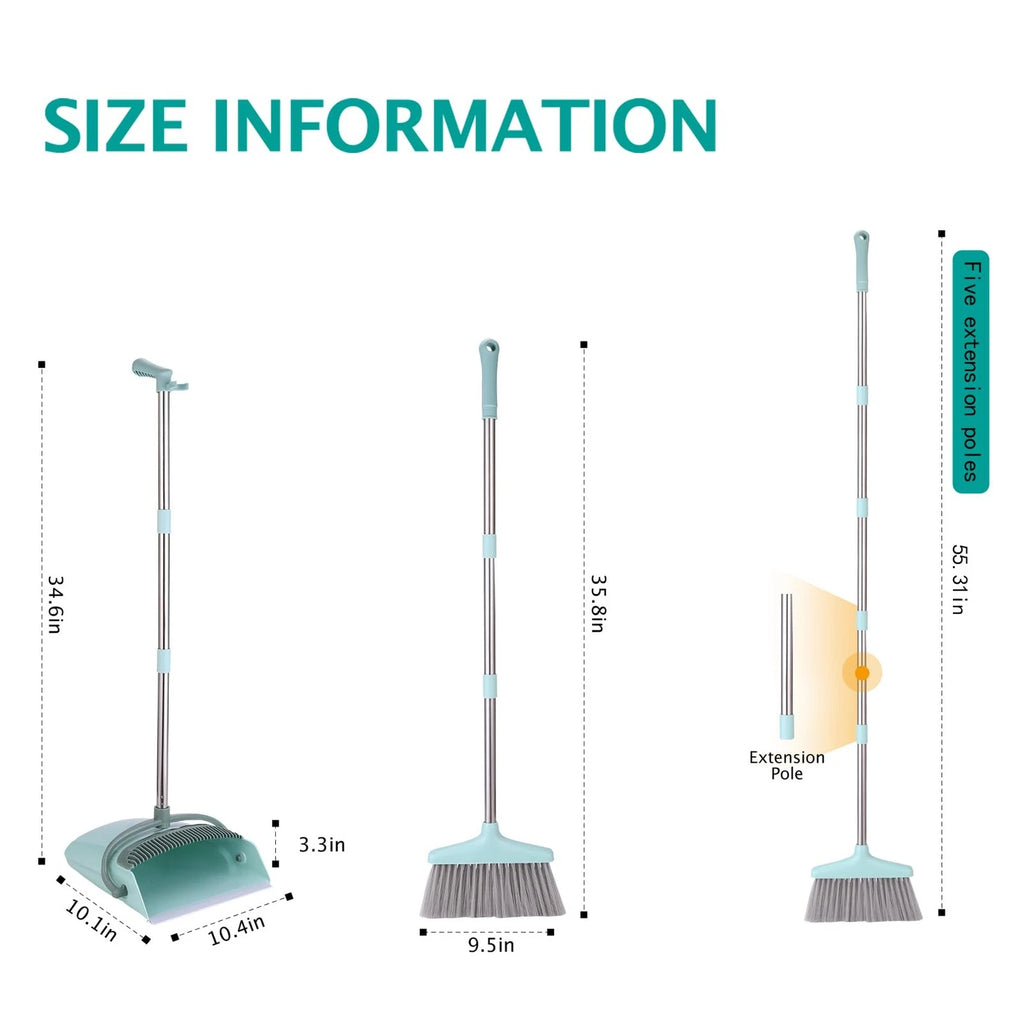 Broom and Dustpan Set with 55" Handle for Home and Office Cleaning