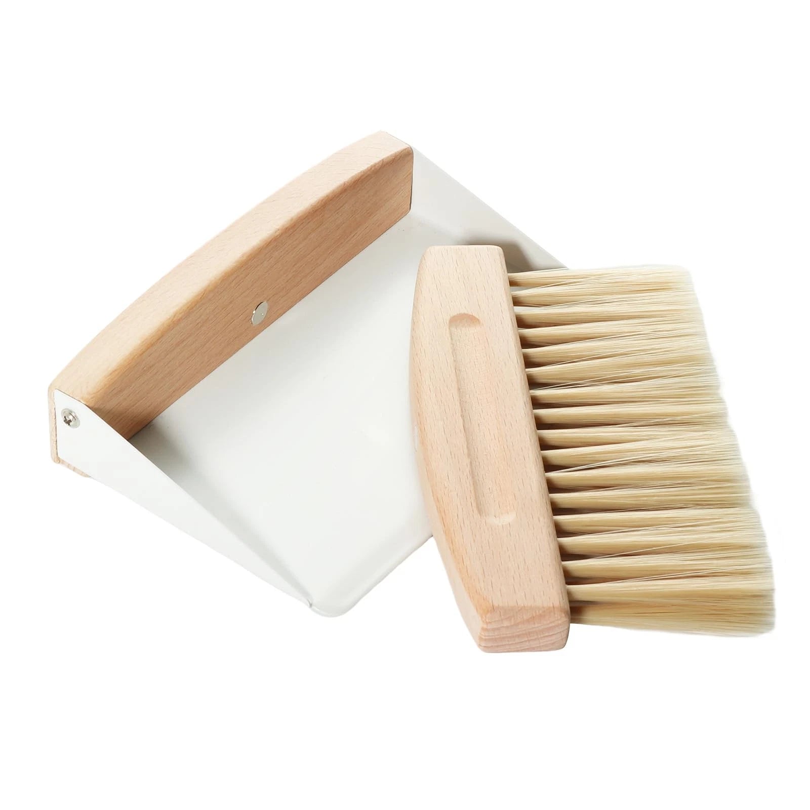 Small Dustpan and Brush Set with Wood Handle Portable Broom and Metal Wooden