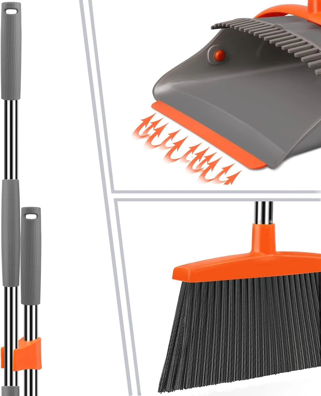 Combination set of broom and dustpan, long-handled broom with upright dustpan