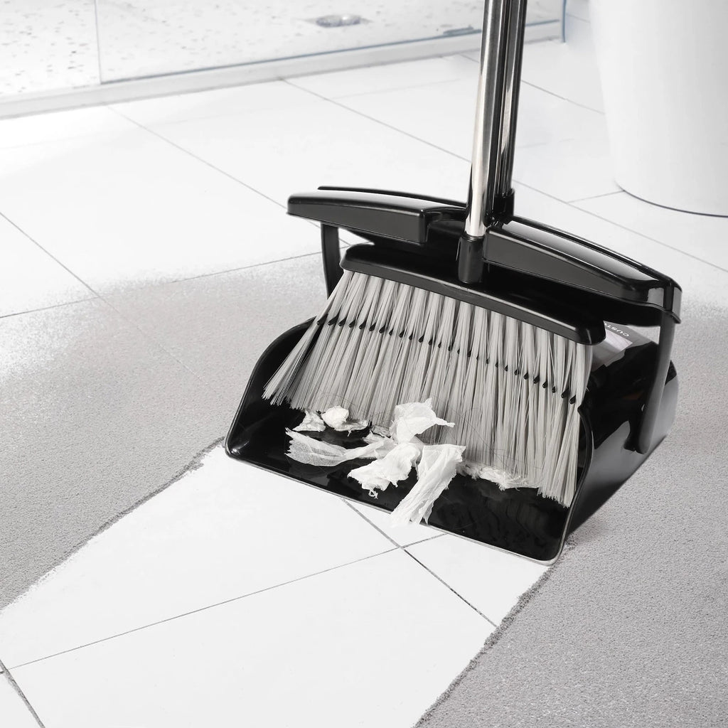 Broom and Dustpan Set for Home with Lid Indoor Upright Long Handle Apartment