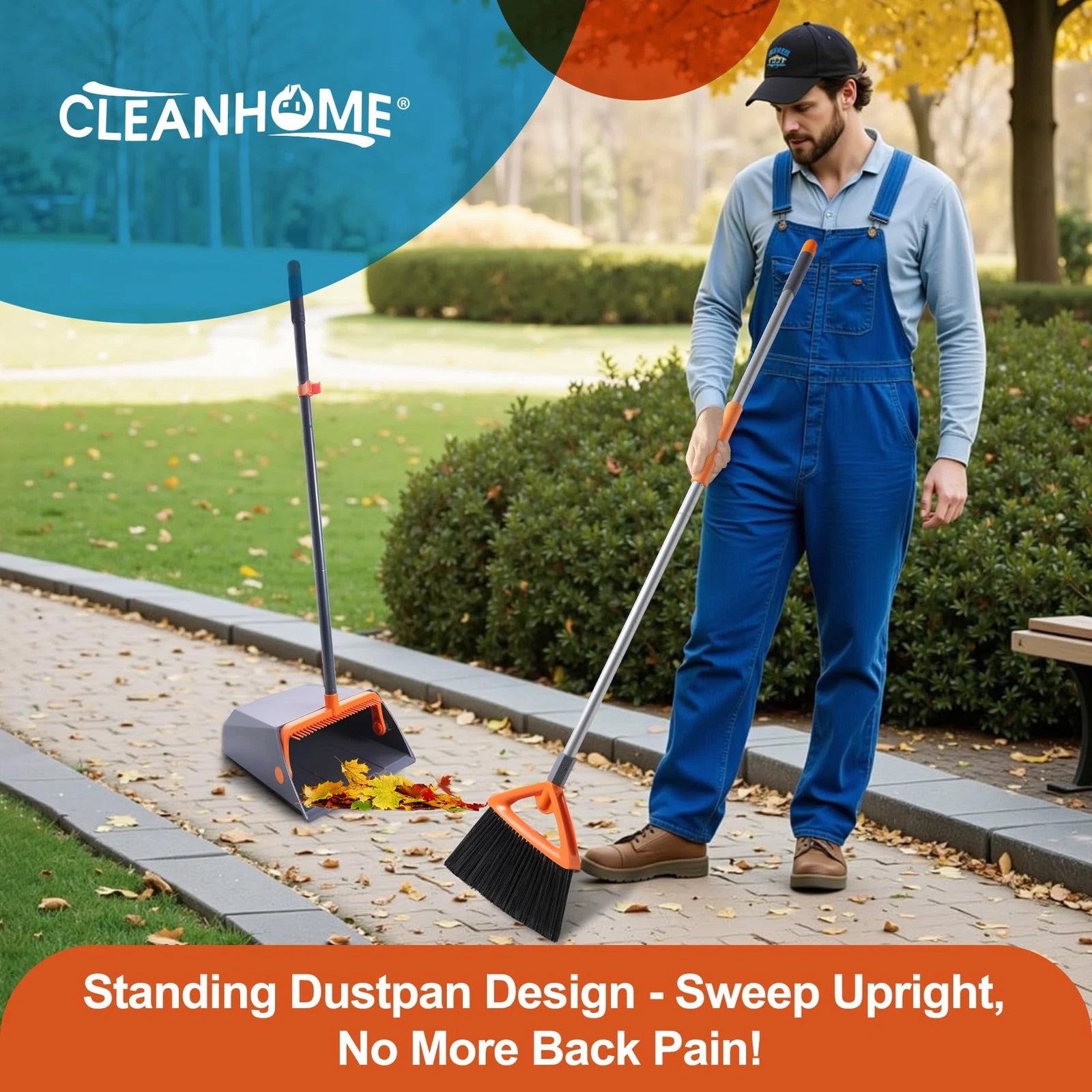 Heavy Duty Broom and Dustpan Set for Outdoor Use Ideal for Leaves and Waste