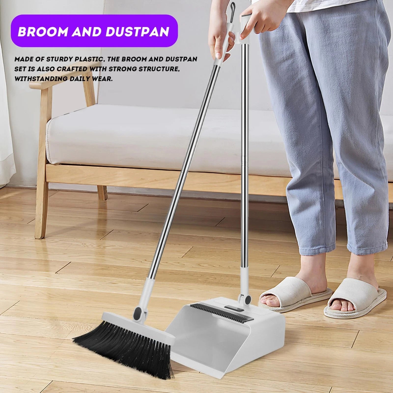 3 in 1 Broom and Dustpan Set, Foldable, Multi-Functional for Home Cleaning