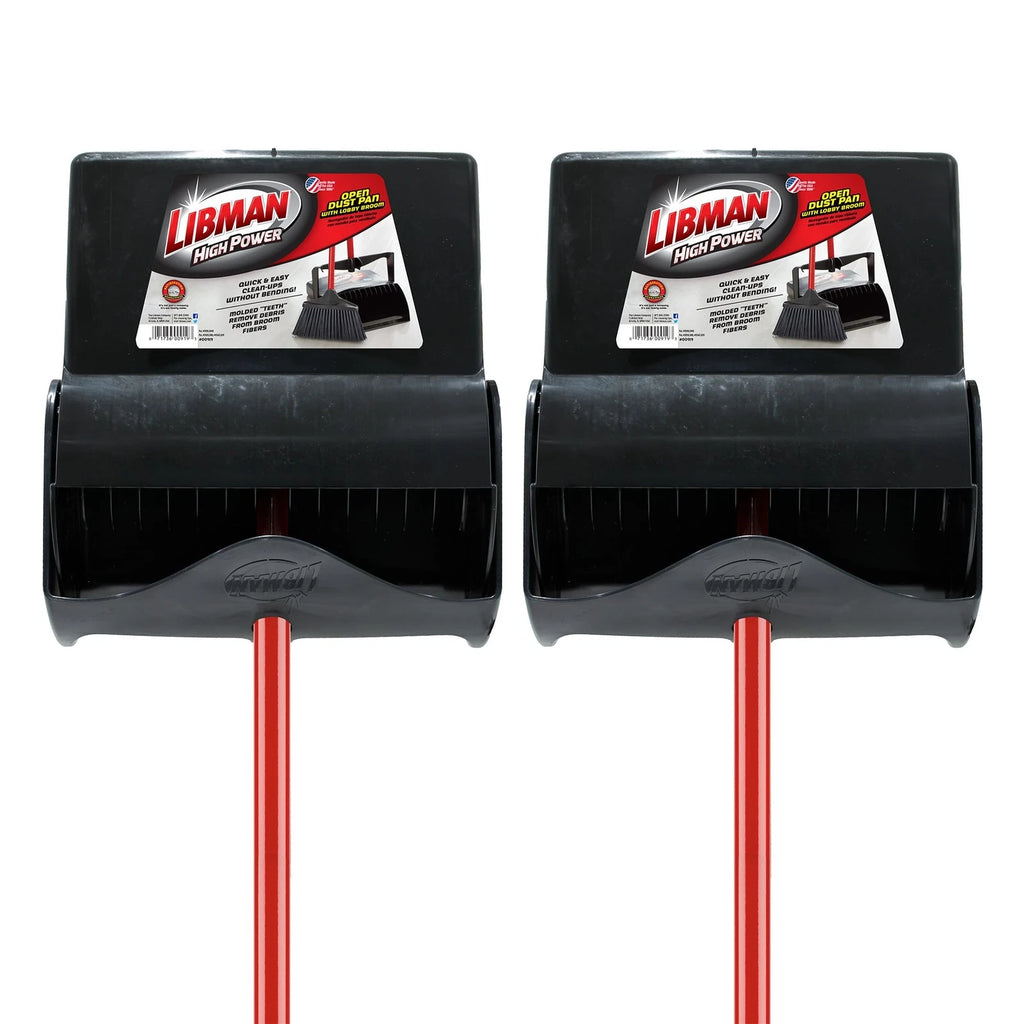 Pack of 2 Lobby Broom and Dustpan Set for Easy Cleanup in Black and Red