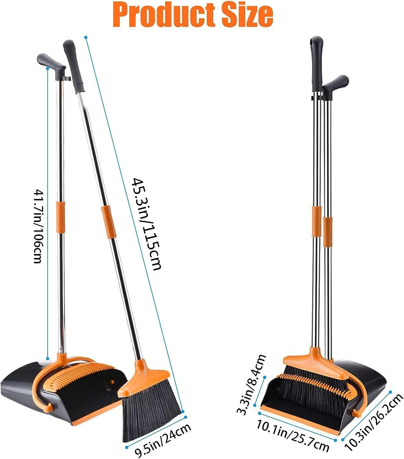 Broom and Dustpan Set with Long Handle for Home Kitchen Lobby Office Garage