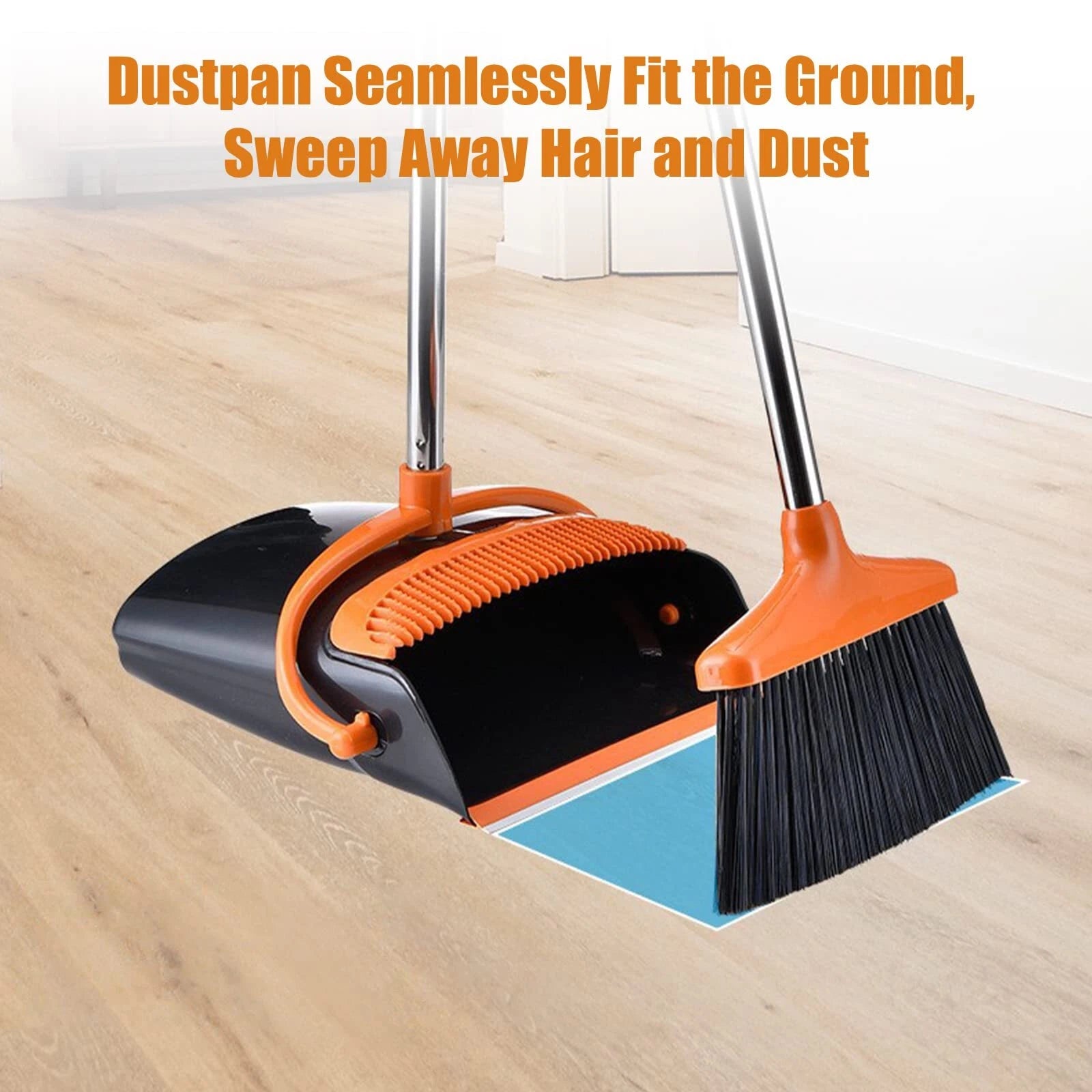 Broom and Dustpan Set with Long Handle for Home Kitchen Lobby Office Garage