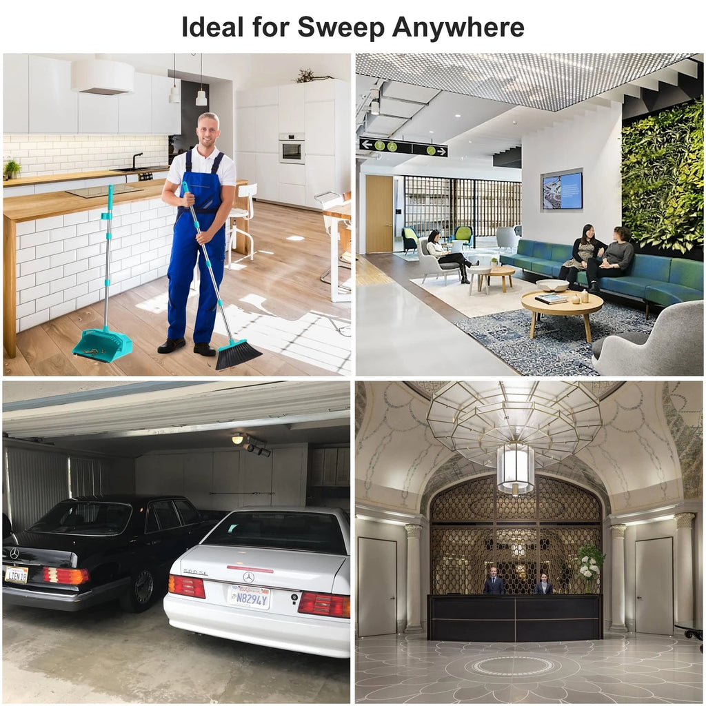 Upgrade Broom And Dustpan Set With 51'' Long Handle Large Upright Brooms And Dus