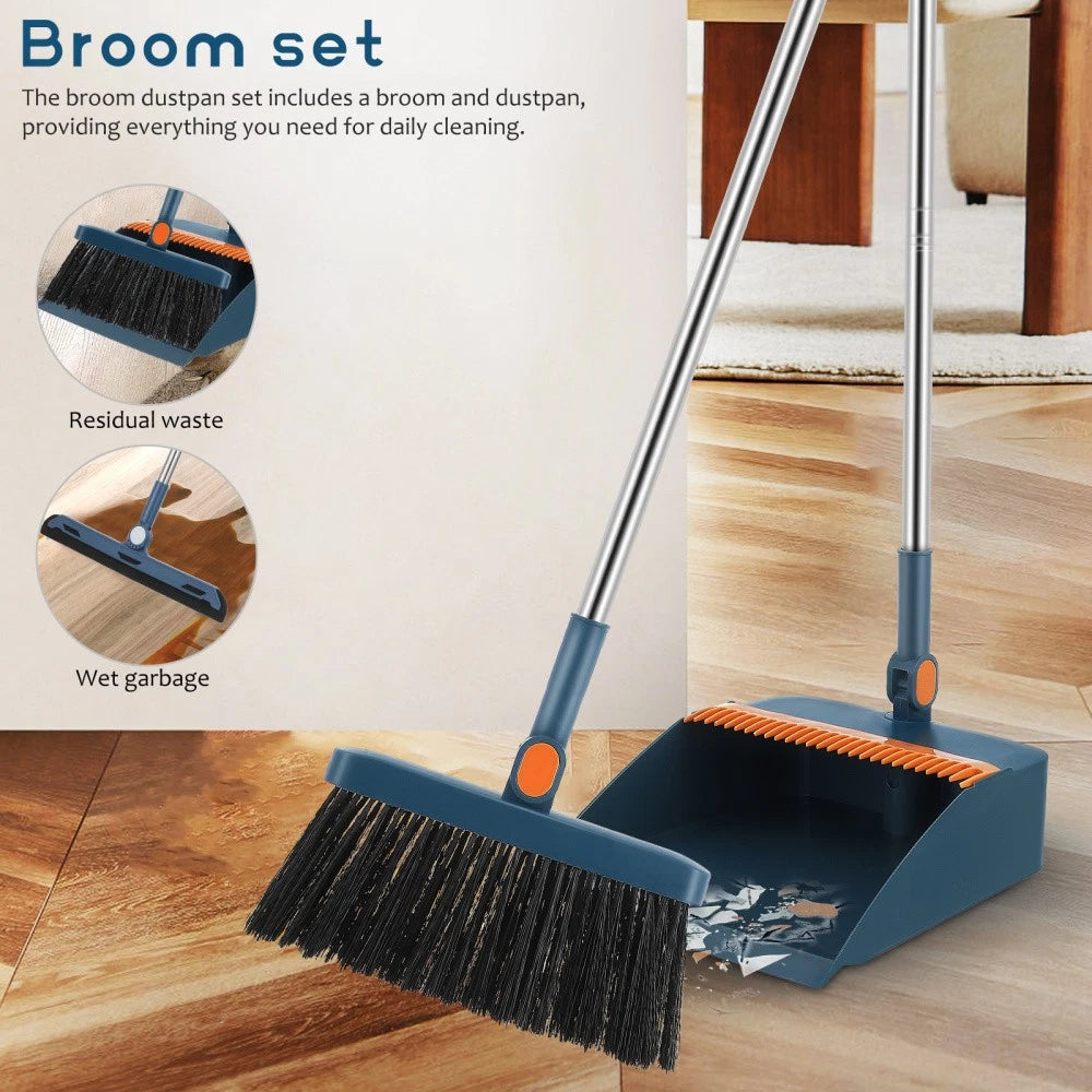 Dustpan and Brush Set Strong Metal Handle Dust Pan & Broom Sweeper Long Handled